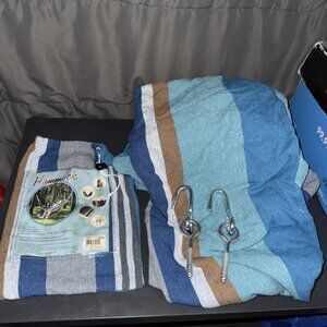 Two Person Canvas Hammock Lightweight 77”x39” Blue Green Stripes